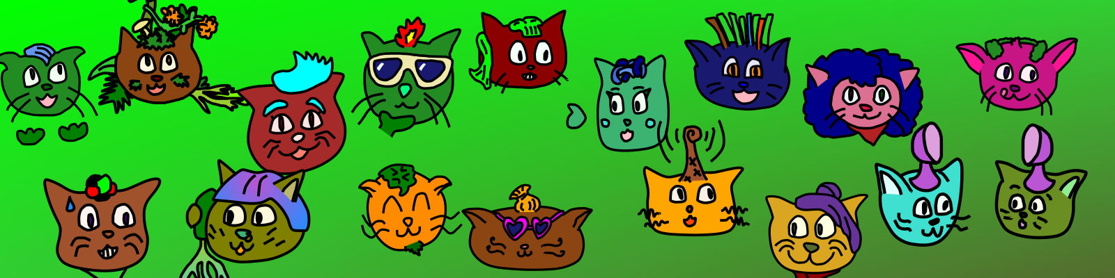 ilustración de personajes diverses con apariencia felina